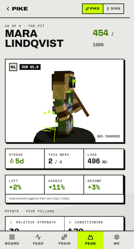 One athlete in full: gladiator, five pillars, stats and gear